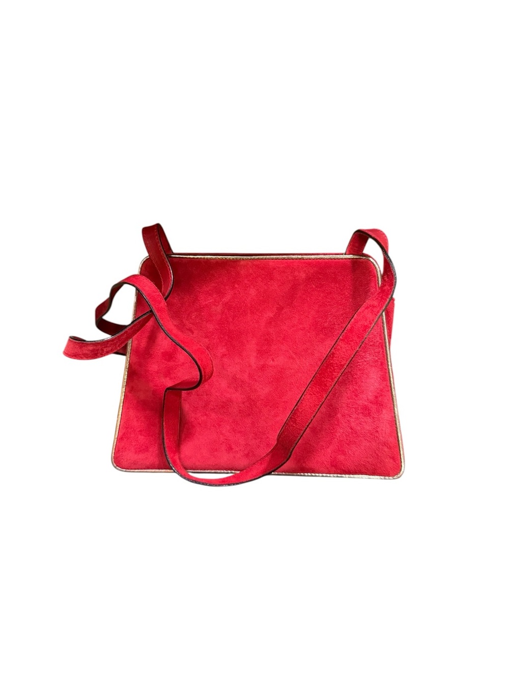 Salvatore Ferragamo Red Suede Leather crossbody Bag Gold Trim Italy Vintage - Picture 7 of 9